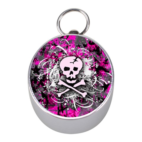 Pink Skull Splatter Silver Compass (Mini) from ArtsNow.com Front