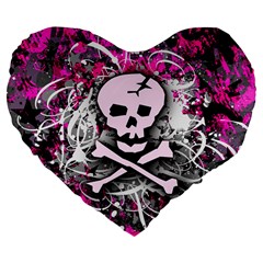 Pink Skull Splatter Large 19  Premium Flano Heart Shape Cushion from ArtsNow.com Front