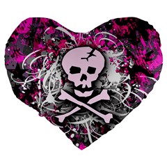 Pink Skull Splatter Large 19  Premium Flano Heart Shape Cushion from ArtsNow.com Back