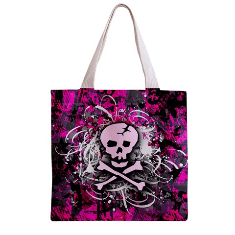 Pink Skull Splatter Zipper Grocery Tote Bag from ArtsNow.com Front