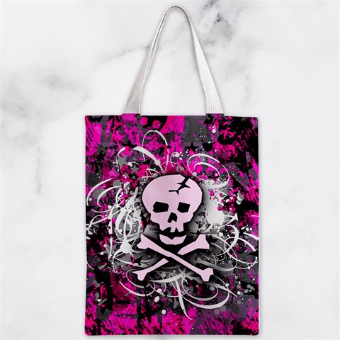 Pink Skull Splatter Zipper Classic Tote Bag from ArtsNow.com Front