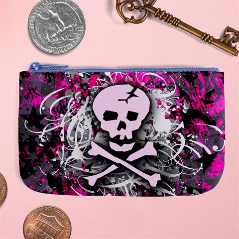 Pink Skull Splatter Large Coin Purse from ArtsNow.com Front