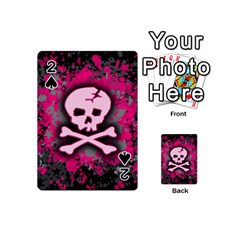 Pink Skull Star Splatter Playing Cards 54 Designs (Mini) from ArtsNow.com Front - Spade2