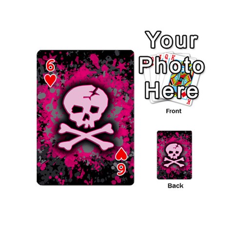 Pink Skull Star Splatter Playing Cards 54 Designs (Mini) from ArtsNow.com Front - Heart6