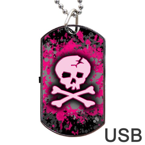 Pink Skull Star Splatter Dog Tag USB Flash (One Side) from ArtsNow.com Front