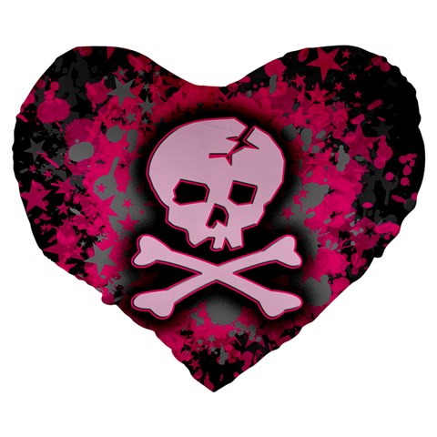 Pink Skull Star Splatter Large 19  Premium Heart Shape Cushion from ArtsNow.com Back