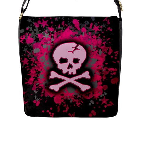 Pink Skull Star Splatter Flap Closure Messenger Bag (L) from ArtsNow.com Front