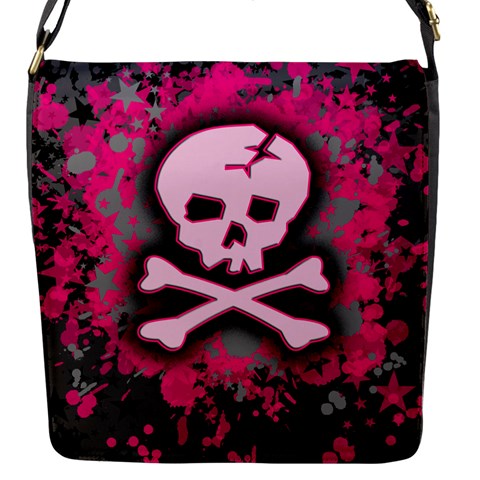 Pink Skull Star Splatter Flap Closure Messenger Bag (S) from ArtsNow.com Front