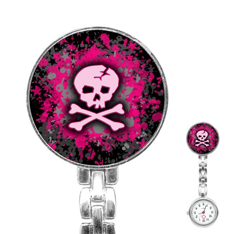 Pink Skull Star Splatter Stainless Steel Nurses Watch from ArtsNow.com Front