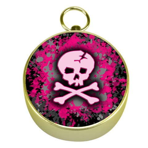 Pink Skull Star Splatter Gold Compass from ArtsNow.com Front