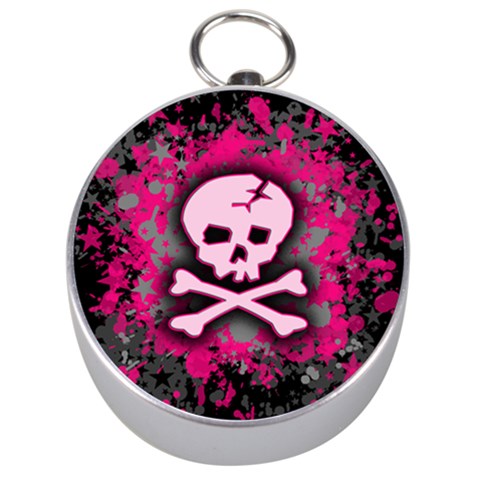 Pink Skull Star Splatter Silver Compass from ArtsNow.com Front