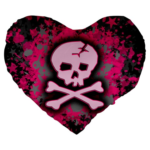 Pink Skull Star Splatter Large 19  Premium Flano Heart Shape Cushion from ArtsNow.com Front