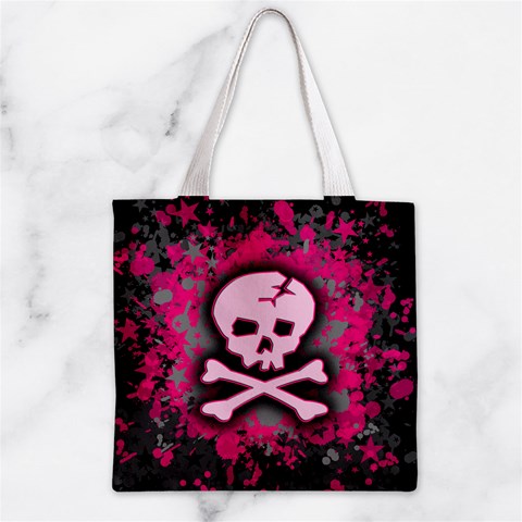 Pink Skull Star Splatter Zipper Grocery Tote Bag from ArtsNow.com Front