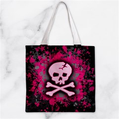 Pink Skull Star Splatter Zipper Grocery Tote Bag from ArtsNow.com Front