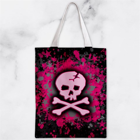 Pink Skull Star Splatter Zipper Classic Tote Bag from ArtsNow.com Front