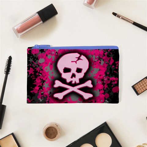 Pink Skull Star Splatter Cosmetic Bag (XS) from ArtsNow.com Front