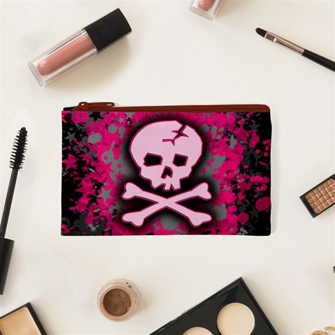 Pink Skull Star Splatter Cosmetic Bag (XS) from ArtsNow.com Front