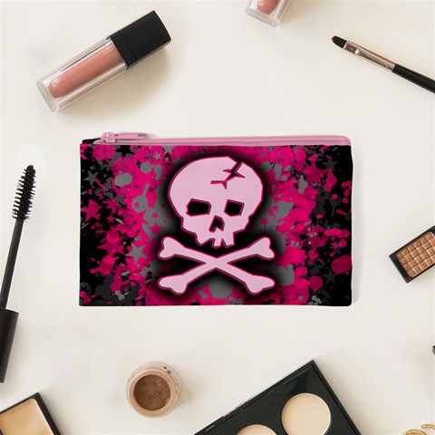 Pink Skull Star Splatter Cosmetic Bag (XS) from ArtsNow.com Front