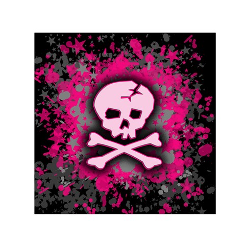 Pink Skull Star Splatter Small Satin Scarf (Square) from ArtsNow.com Front