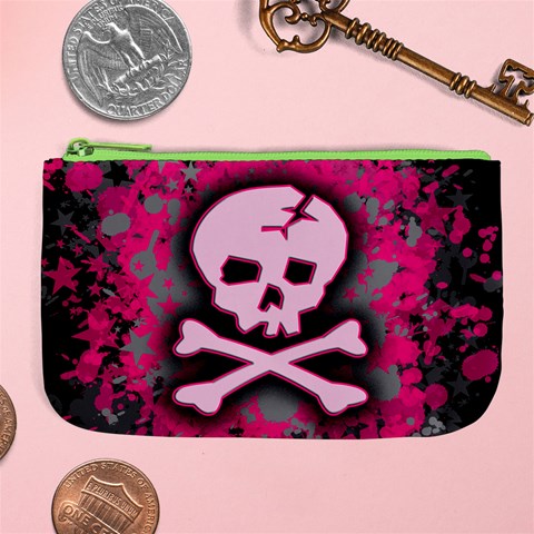 Pink Skull Star Splatter Large Coin Purse from ArtsNow.com Front