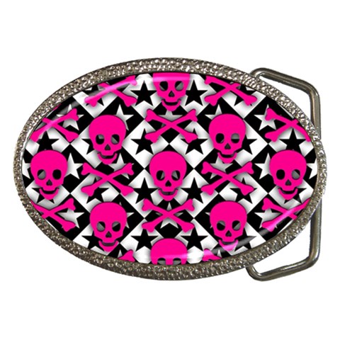 Pink Skulls & Stars Belt Buckle from ArtsNow.com Front