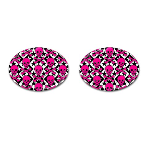 Pink Skulls & Stars Cufflinks (Oval) from ArtsNow.com Front(Pair)