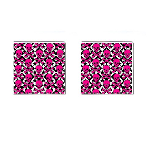 Pink Skulls & Stars Cufflinks (Square) from ArtsNow.com Front(Pair)