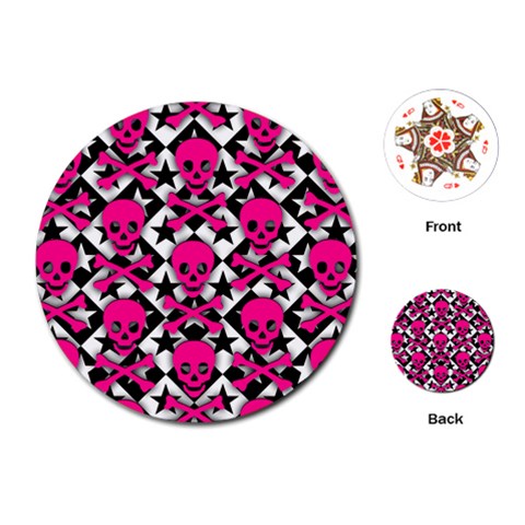 Pink Skulls & Stars Playing Cards Single Design (Round) from ArtsNow.com Front