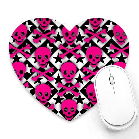 Pink Skulls & Stars Heart Mousepad from ArtsNow.com Front