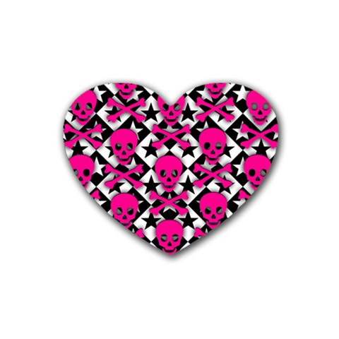 Pink Skulls & Stars Rubber Heart Coaster (4 pack) from ArtsNow.com Front