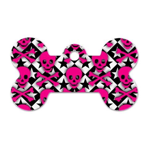 Pink Skulls & Stars Dog Tag Bone (One Side) from ArtsNow.com Front