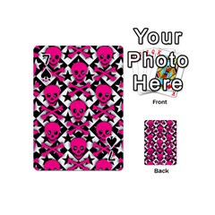 Pink Skulls & Stars Playing Cards 54 Designs (Mini) from ArtsNow.com Front - Spade7