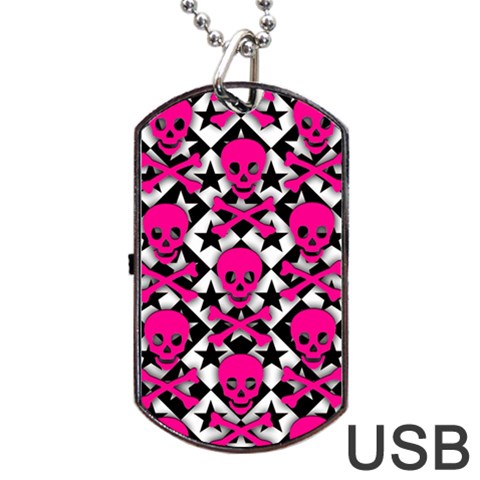 Pink Skulls & Stars Dog Tag USB Flash (One Side) from ArtsNow.com Front