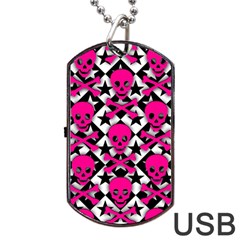 Pink Skulls & Stars Dog Tag USB Flash (Two Sides) from ArtsNow.com Front