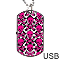 Pink Skulls & Stars Dog Tag USB Flash (Two Sides) from ArtsNow.com Back