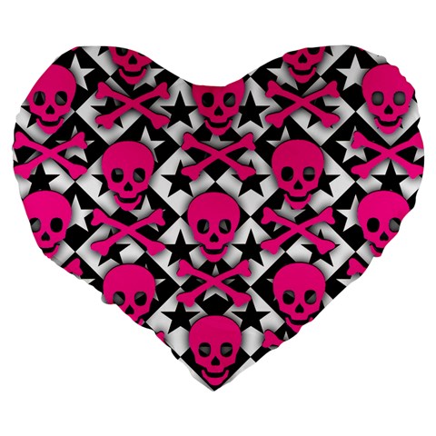 Pink Skulls & Stars Large 19  Premium Heart Shape Cushion from ArtsNow.com Back