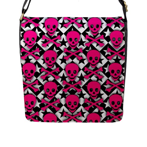 Pink Skulls & Stars Flap Closure Messenger Bag (L) from ArtsNow.com Front