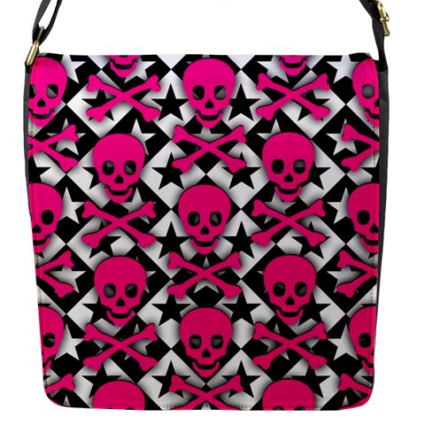 Pink Skulls & Stars Flap Closure Messenger Bag (S) from ArtsNow.com Front