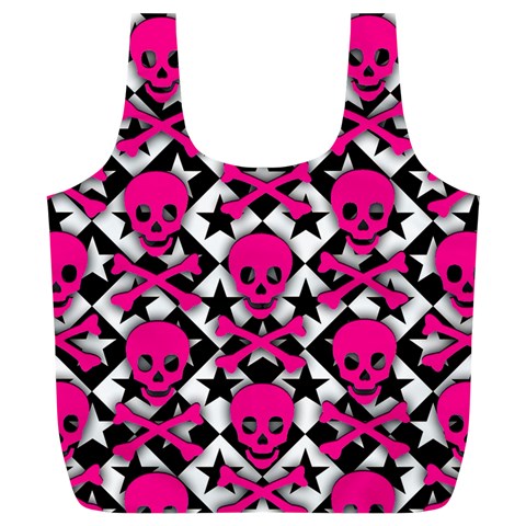 Pink Skulls & Stars Full Print Recycle Bag (XL) from ArtsNow.com Front