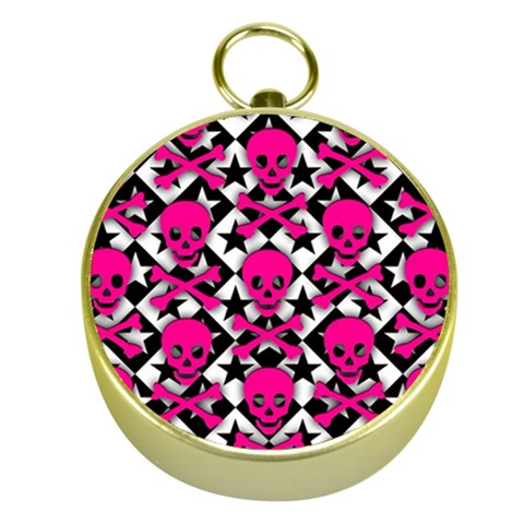 Pink Skulls & Stars Gold Compass from ArtsNow.com Front