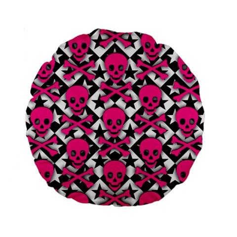 Pink Skulls & Stars Standard 15  Premium Flano Round Cushion  from ArtsNow.com Front