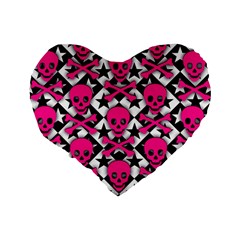 Pink Skulls & Stars Standard 16  Premium Flano Heart Shape Cushion  from ArtsNow.com Back