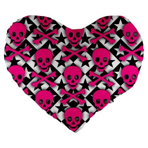 Pink Skulls & Stars Large 19  Premium Flano Heart Shape Cushion from ArtsNow.com Front