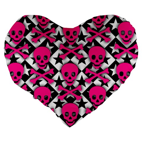 Pink Skulls & Stars Large 19  Premium Flano Heart Shape Cushion from ArtsNow.com Back