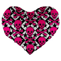 Pink Skulls & Stars Large 19  Premium Flano Heart Shape Cushion from ArtsNow.com Back