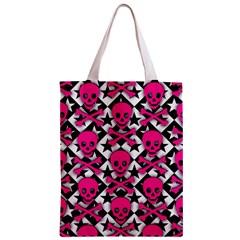 Pink Skulls & Stars Zipper Classic Tote Bag from ArtsNow.com Front