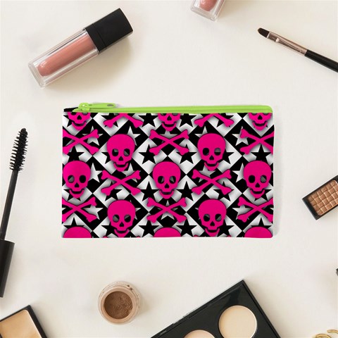 Pink Skulls & Stars Cosmetic Bag (XS) from ArtsNow.com Front