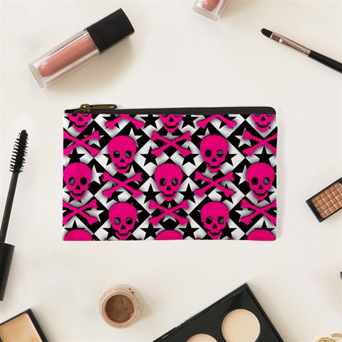 Pink Skulls & Stars Cosmetic Bag (XS) from ArtsNow.com Front