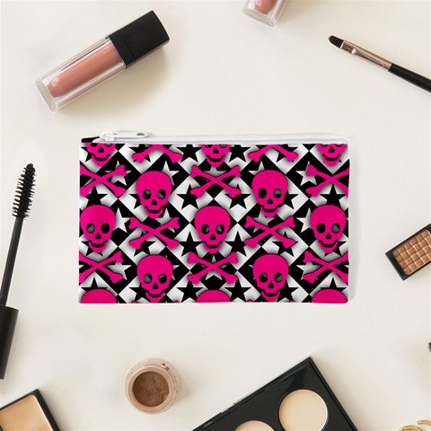 Pink Skulls & Stars Cosmetic Bag (XS) from ArtsNow.com Front