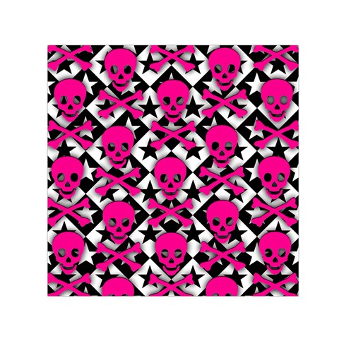 Pink Skulls & Stars Small Satin Scarf (Square) from ArtsNow.com Front